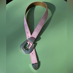 Girls' Pink Studded Buckle Belt with Patterned Strap